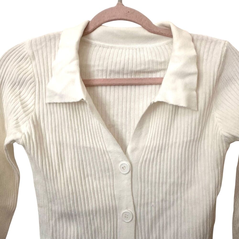 COMMENSE Sweetest Memory Ribbed Button Down White… - image 4